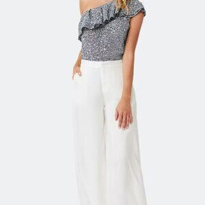AS by DF One Shoulder Ruffle Floral Top XS – Black White Print Designer Blouse